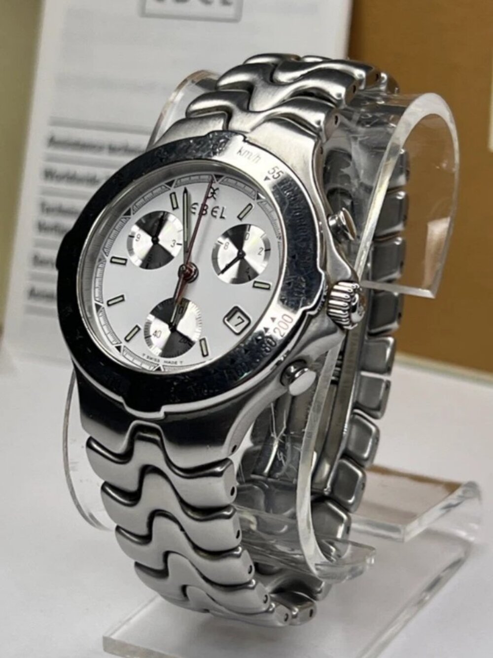 Ebel 40mm Sportwave Chrono Sport Wave Chronograph Quartz Date Watch Box & Papers